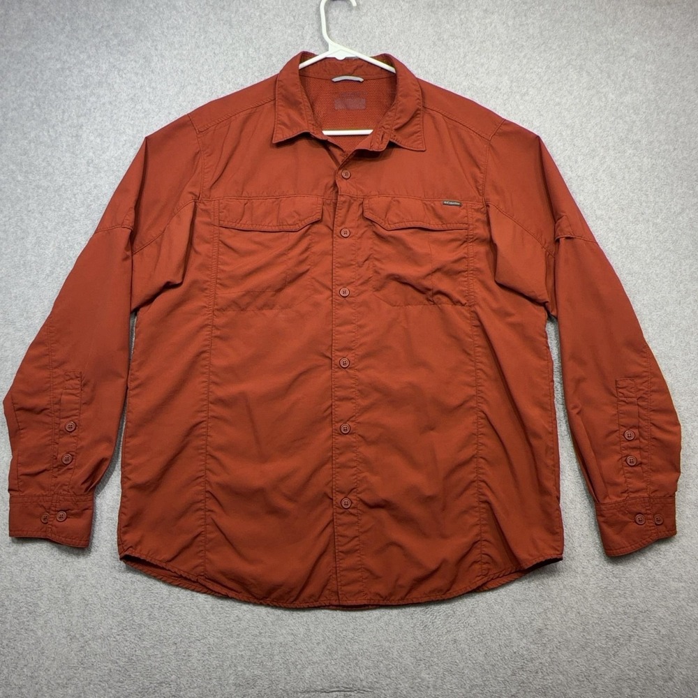 Columbia Silver Ridge Shirt Mens Large Orange Long Sleeve Button Fishing Vented